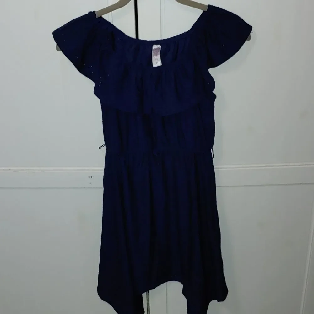 Justice Girls eyelet hankerchief navy dress SZ 10